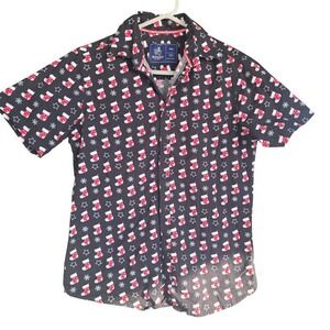 RUGBY UNIVERSITY Men's Short Sleeve Button Down Shirt Christmas Stocking Print S